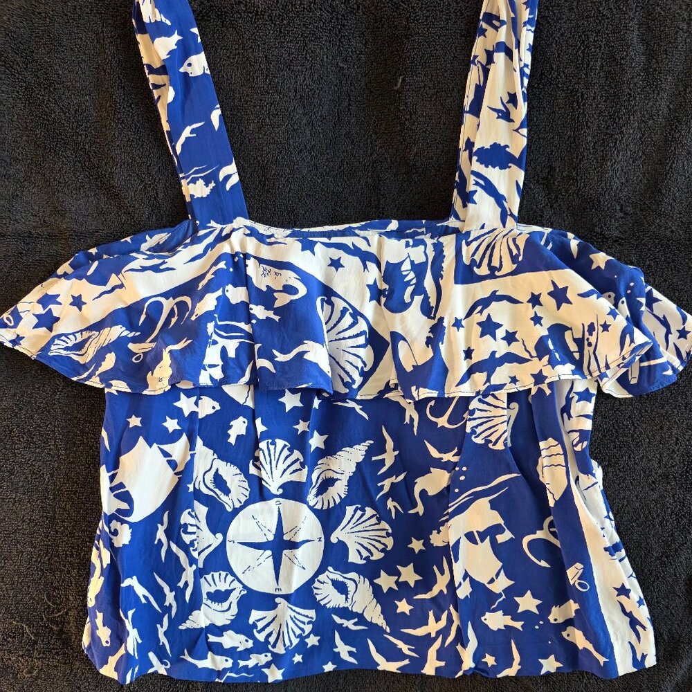 Blue & white stars & seashell tank top, Size 8, Stockholm Atelier